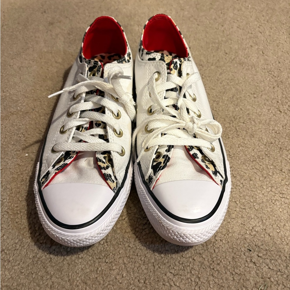 Converse White and Red Leopard Print Sneakers